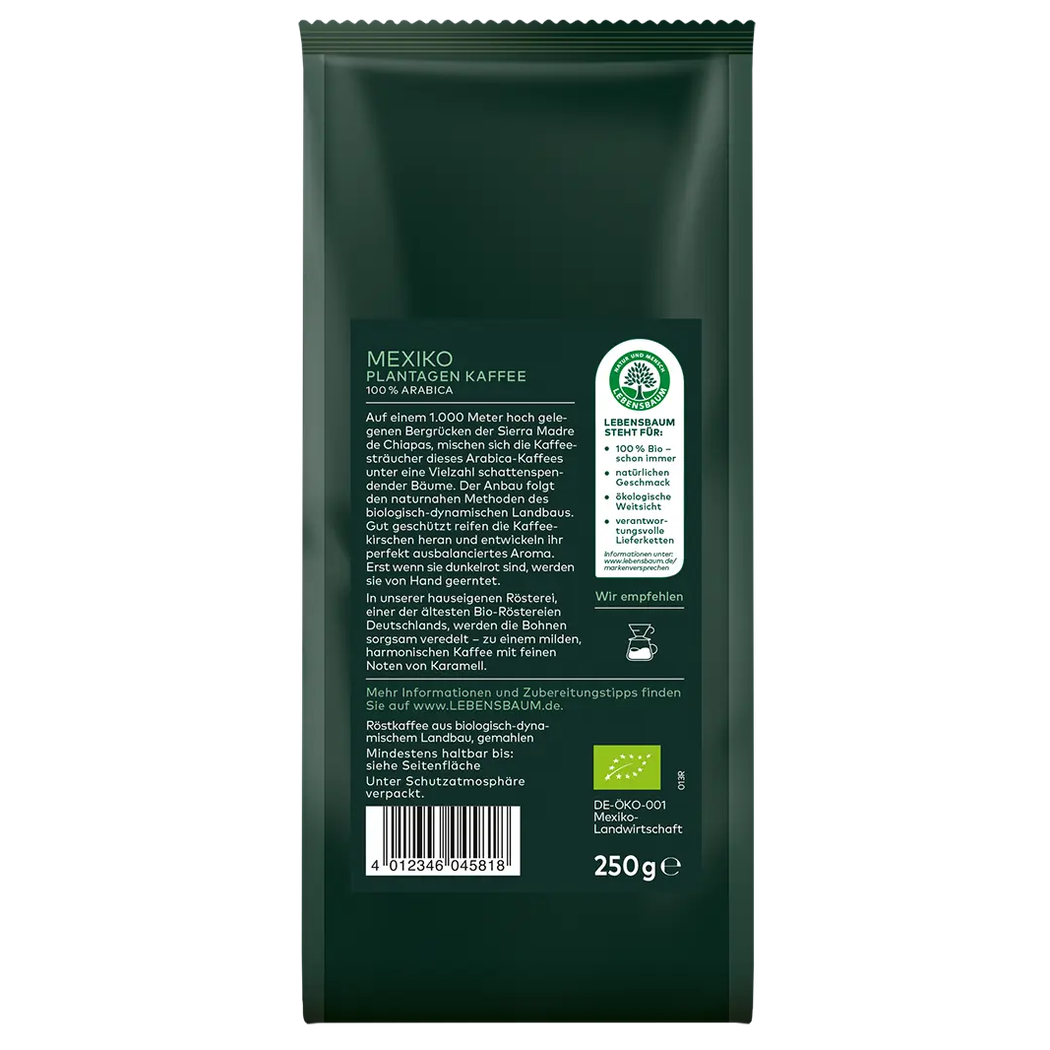 Plantagen Mexico Kaffee, gemahlen BIO Lebensbaum - Sanoverde