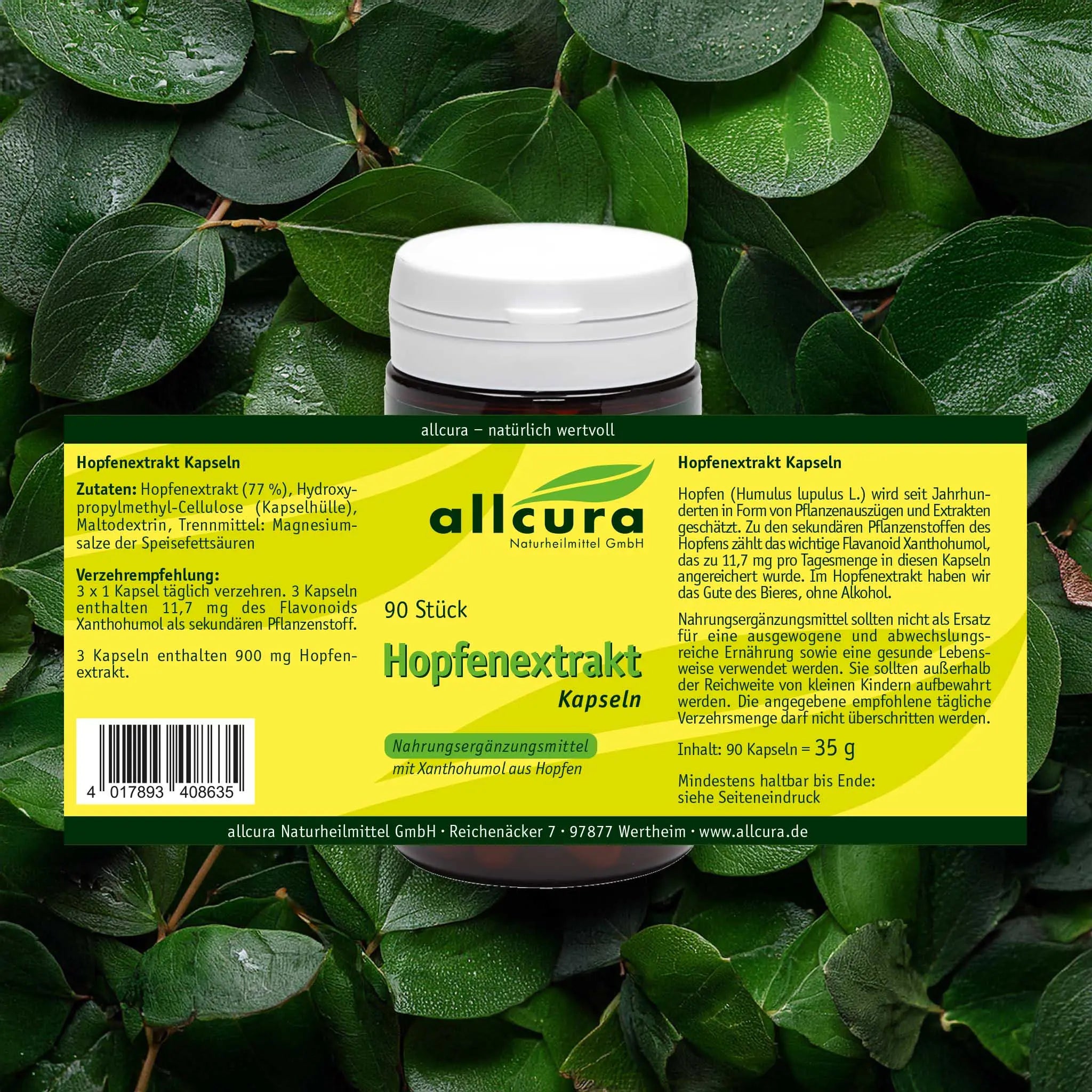 Hopfenextrakt, 90 Kapseln BIO Allcura - Sanoverde