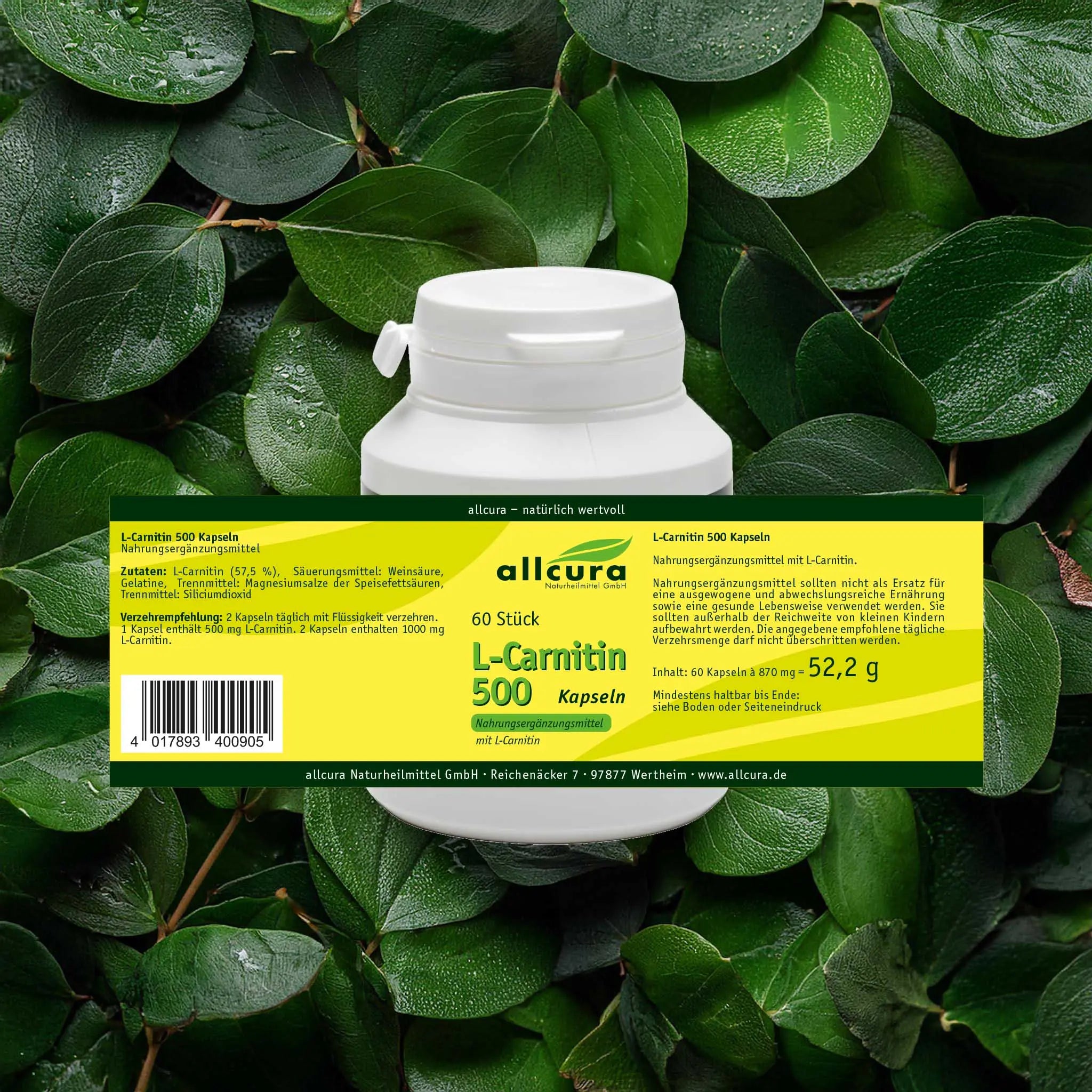 L-Carnitin 500 (60 Kapseln) BIO Allcura - Sanoverde