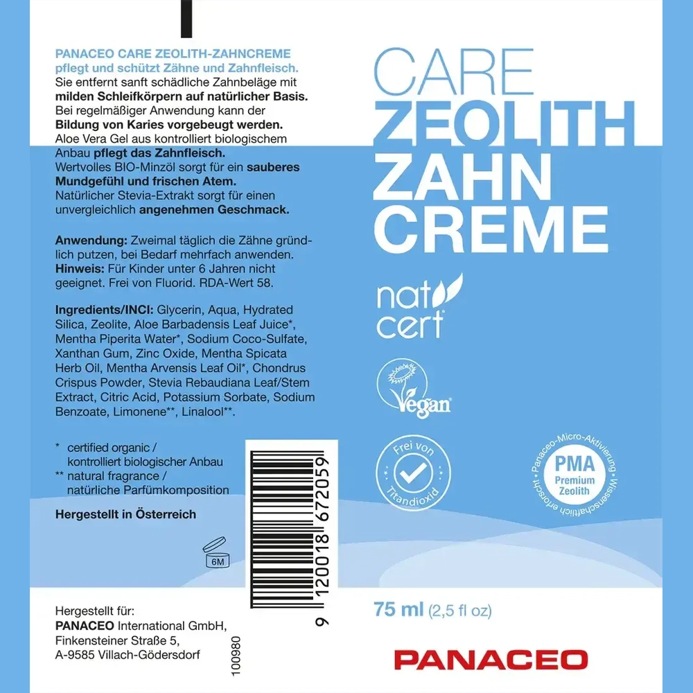 PANACEO Care Zeolith Zahncreme 75ml Panaceo - Sanoverde