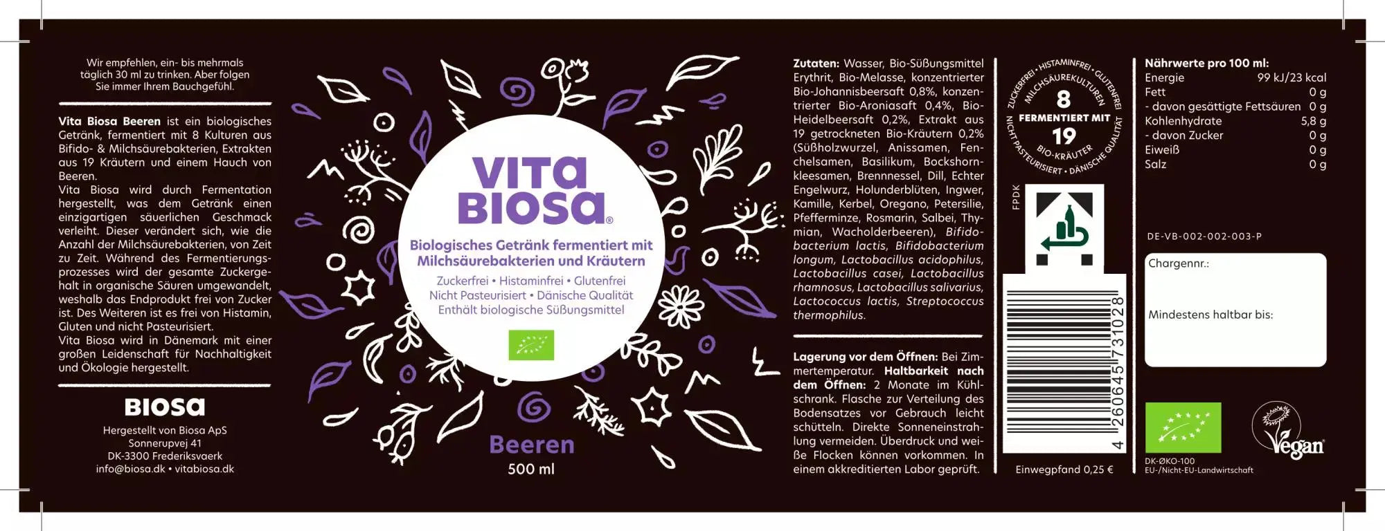 Vita Biosa Beeren, 500 ml Vita Biosa - Sanoverde