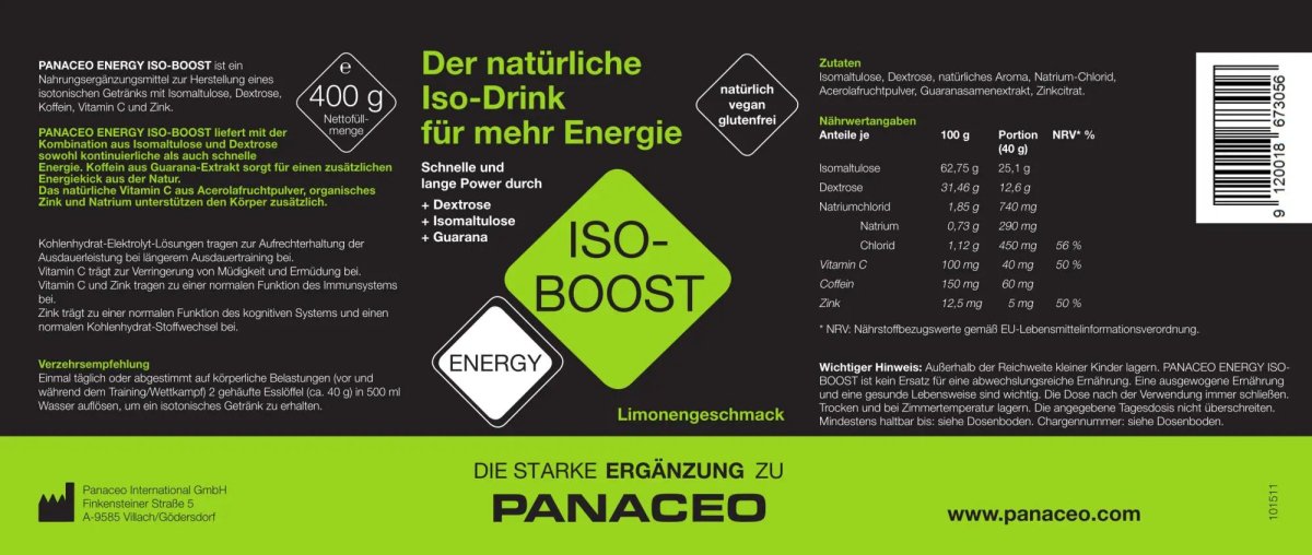 Panaceo ENERGY ISO - BOOST 400g Pulver - Sanoverde